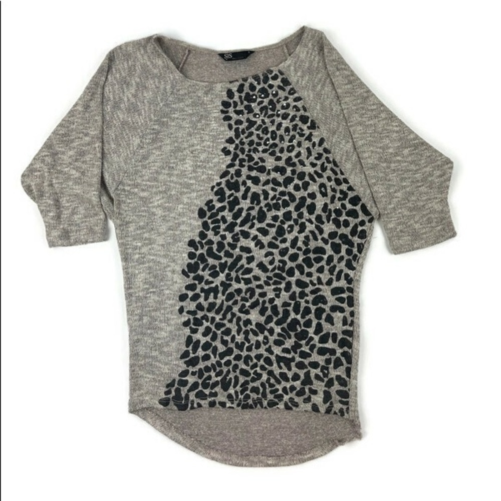 SJS Womens Shirt Gray Black Leopard Small